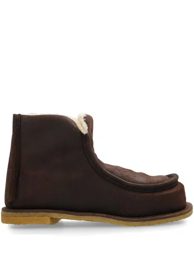 Jw Anderson Shearling-lined Suede Boots In Brown