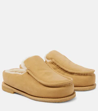 JW ANDERSON SHEARLING-LINED SUEDE MULES