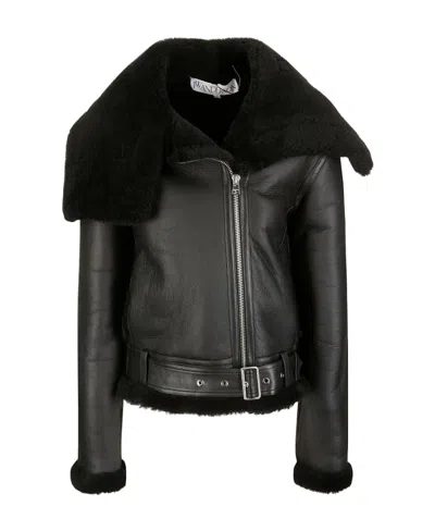 JW ANDERSON SHEARLING-TRIM LEATHER BIKER JACKET