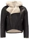 Jw Anderson Hooded Leather And Shearling Biker Jacket In Braun