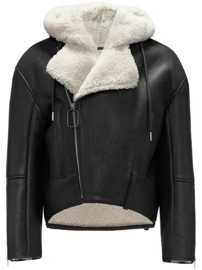 Jw Anderson Bikerjacke Mit Shearling-besatz In Black