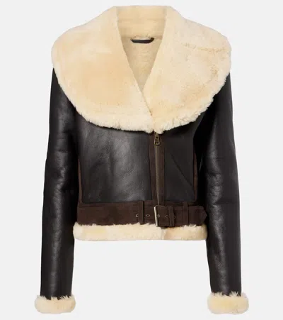 Jw Anderson Shearling-trimmed Leather Jacket In Brown