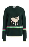 Jw Anderson Sheep Embroidered Striped Cotton Sweater In Green