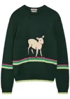 Jw Anderson Sheep Embroidered Striped Cotton Sweater In Green