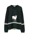Jw Anderson Sheep Embroidered Striped Cotton Sweater In Green