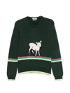 Jw Anderson Sheep Embroidered Striped Cotton Sweater In Green