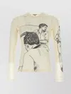 Jw Anderson Sheer Crew Neck Illustrated Long Sleeve T-shirt In Neutral