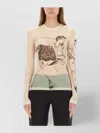 Jw Anderson Sheer Graphic Print Top With Long Sleeves In Neutral