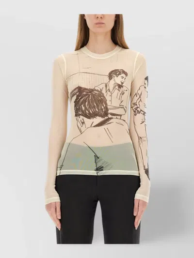JW ANDERSON SHEER GRAPHIC PRINT TOP WITH LONG SLEEVES