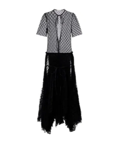 Jw Anderson Sheer Pleated Lace Maxi Dress In Black