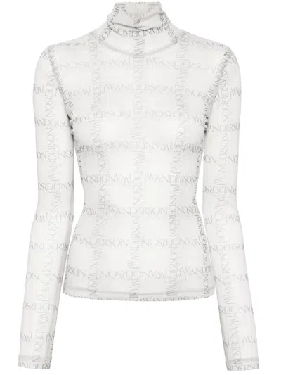 Jw Anderson Sheer Turtleneck Top In White
