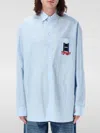 Jw Anderson Light Blue Shirt With Classic Collar And Embroidery Detail On Front And Cuff In Blue