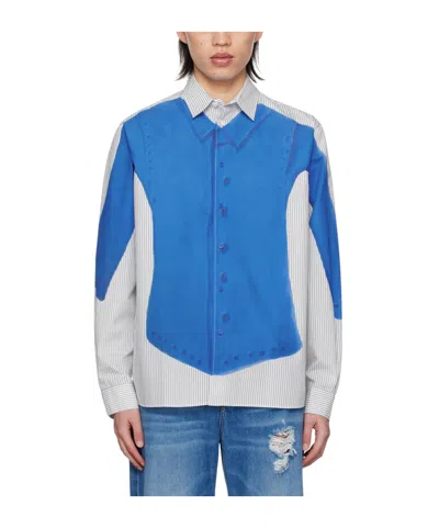 Jw Anderson Shirt-print Striped Shirt In Blue