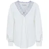 Jw Anderson Lace Trim V-neck Cotton Blouse In White/purple