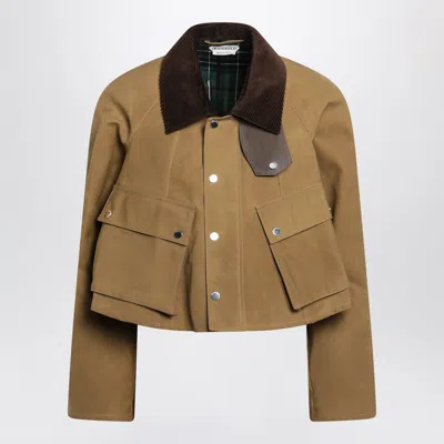 Jw Anderson Cropped Corduroy-trimmed Waxed-cotton Jacket In Brown
