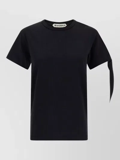 Jw Anderson Short Sleeve Crew Neck Side Tie Top In Black