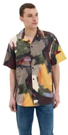 Jw Anderson J. W. Anderson Wide V-neck Short Sleeve Shirt With Abstract Print In Olive