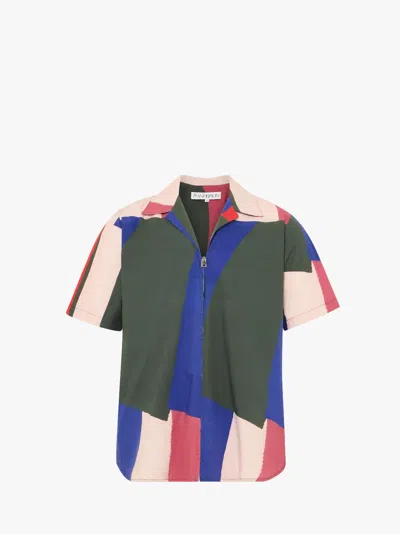 Jw Anderson Short Sleeve Printed Shirt With Zip In Pink