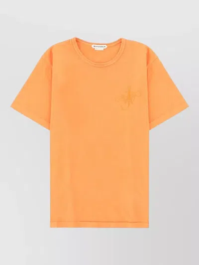Jw Anderson Short Sleeve Round Neck Cotton T Shirt In Orange