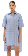 Jw Anderson J. W. Anderson Patchwork Cotton Shirt Dress With Asymmetric Hem In Glacier Blue