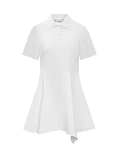 Jw Anderson Short Sleeved Asymmetric Polo Dress In White