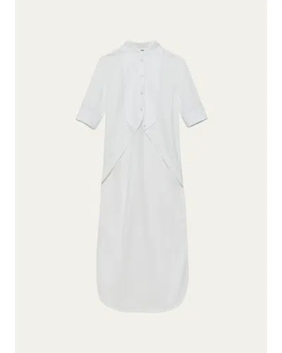 Jw Anderson Short-sleeve Bib High-low Button-down Shirt In White