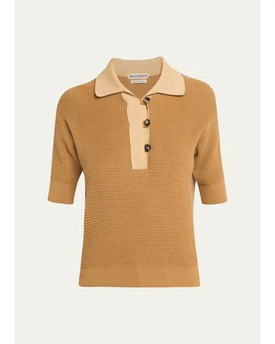 Jw Anderson Short-sleeve Textured Knit Polo Sweater In Animal Print