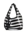 Jw Anderson Mini Striped Sequined Tote Bag In Black