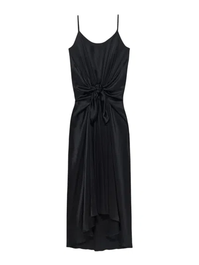 Jw Anderson J.w.anderson Women Silk Dress With Knot At The Waist In Black