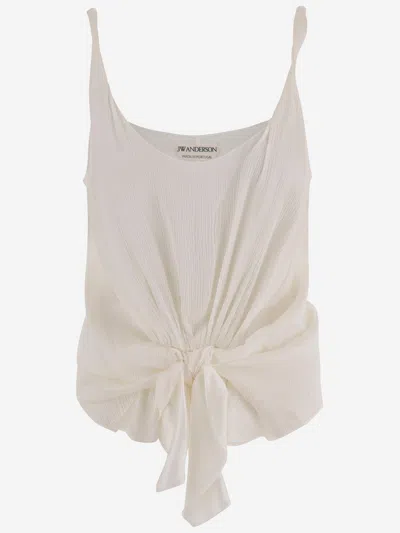 Jw Anderson Silk Tank Top With Knotted Waist In Neutral
