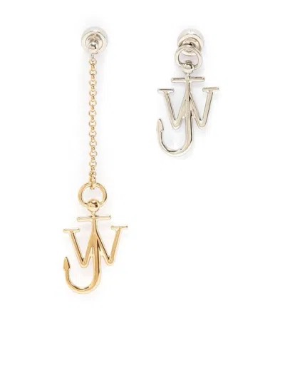 JW ANDERSON SILVER ASYMMETRIC ANCHOR-MOTIF EARRINGS