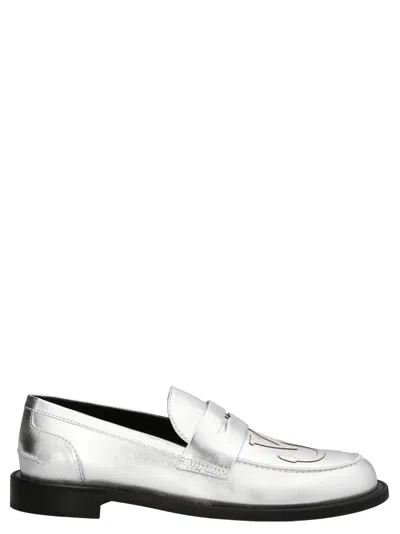 Jw Anderson Silver Leather Loafers In Metallic