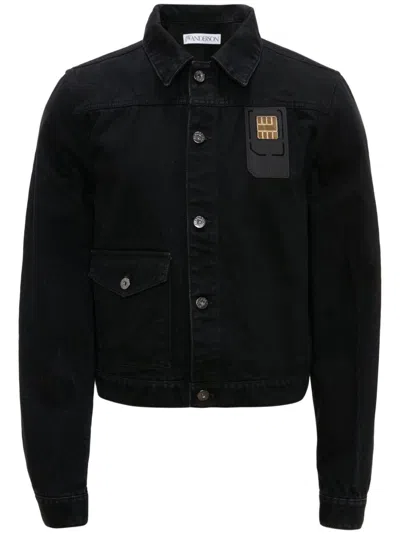 Jw Anderson Sim Card Cotton Trucker Jacket In Black