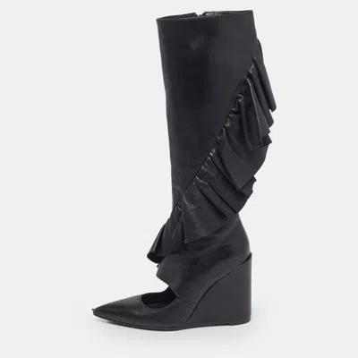 Pre-owned Jw Anderson Size 38 Black Leather Knee Length Boots
