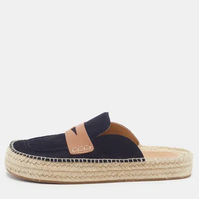 Pre-owned Jw Anderson Size 42 Navy Blue/brown Leather And Suede Espadrille Mules