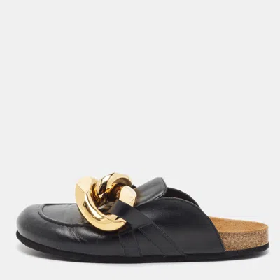 Pre-owned Jw Anderson Size 43 Black Leather Chain Link Flat Mules