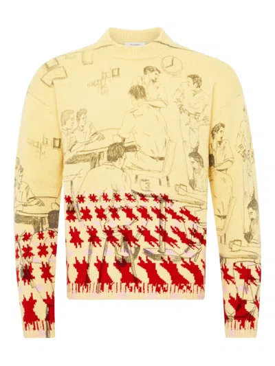 Jw Anderson Sketch-houndstooth Sweater In Yellow