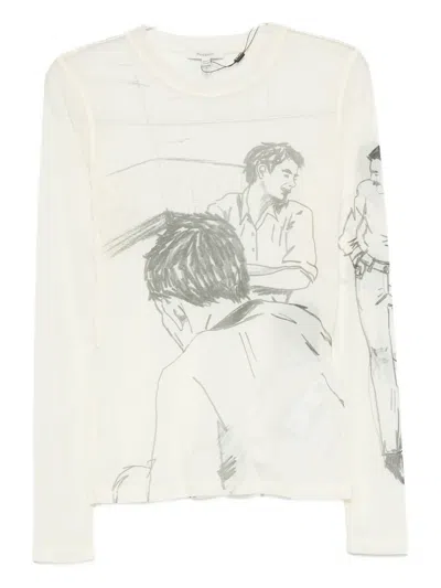 Jw Anderson Sketch-print Long-sleeve T-shirt In Neutral