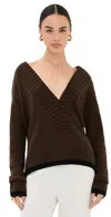 Jw Anderson Slanted V-neck Sweater In Dark Brown