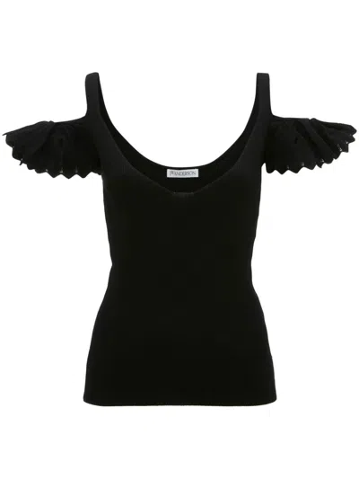Jw Anderson Sleek Black Top With Shoulder Details For Women