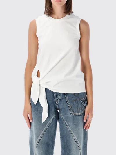 Jw Anderson Sleeveless Asymmetrical Cotton Top With Tie Details In White
