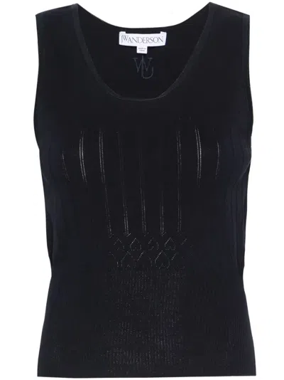 Jw Anderson Sleeveless Pointelle-knit Top In Blue