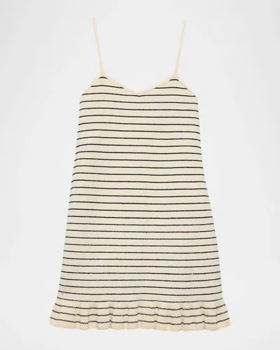 Jw Anderson Sleeveless Striped Rib Ruffle Mini Dress In Neutral