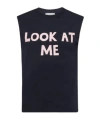 Jw Anderson Blue Sleeveless Top With Maxi Print On The Front And Logo Detail On The Rear In Black