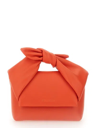 Jw Anderson Twister Bow Small Leather Crossbody Bag In Orange