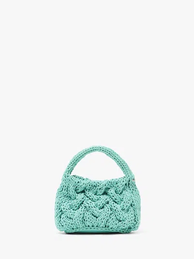 Jw Anderson Small Cable Knit Bag - Leather Drawcord Top Handle Bag In Green