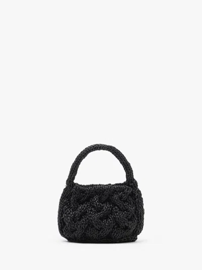 JW ANDERSON SMALL CABLE KNIT BAG - LEATHER DRAWCORD TOP HANDLE BAG