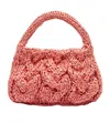 Jw Anderson Cable-knit Leather-trimmed Raffia Tote Bag In Bubblegum
