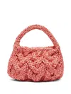 Jw Anderson Cable-knit Leather-trimmed Raffia Tote Bag In Pink