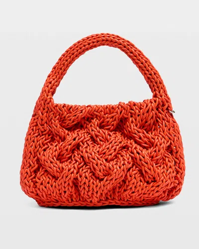 Jw Anderson Small Cable Knit Leather Top-handle Bag In Orange